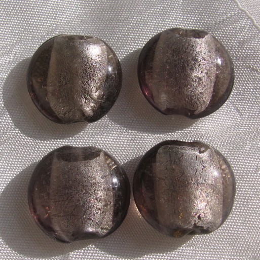 4 perles pastilles galets 20mm 2cm verre gris taupe lampwork translucide *L54