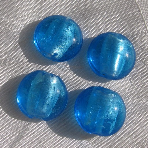 Lot 4 perles pastilles galets 20mm 2cm verre bleu azur moyen lampwork *L51