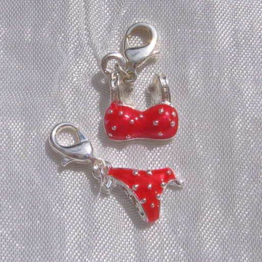 2 CHARMS MOUSQUETON BRELOQUES MAILLOT ROUGE BAIN PICINE HAUT + BAS : VU25