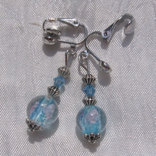 CLIPS / BOUCLES D'OREILLES ARGENTÉES TOUPIES SWAROVSKI "NUAGE AZUR" sans nickel