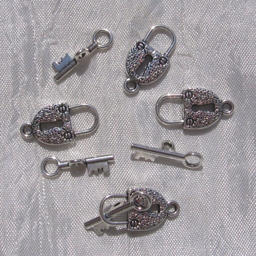 LOT DE 4 FERMOIRS TOGGLE CADENAS & CLEF ARGENTÉ bracelets créations bijoux *T4