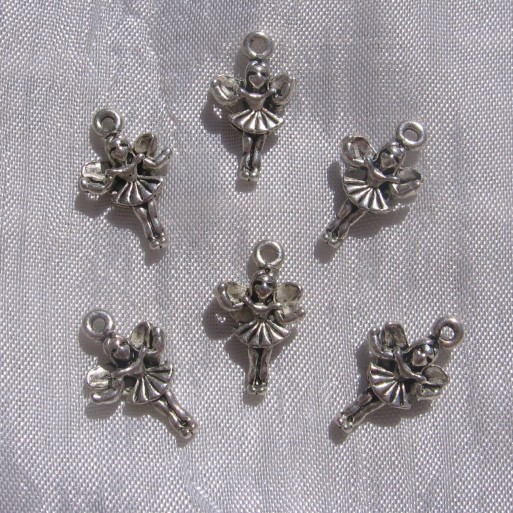 LOT DE 10 BRELOQUES CHARMS FEE FILLE PERLES DOUBLE FACE ARGENTÉES 12x19mm *B235