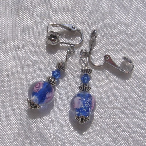 CLIPS BOUCLES D'OREILLES NON-PERCE ARGENTÉ SWAROVSKI SANS NICKEL BLEU "BLEUETS"