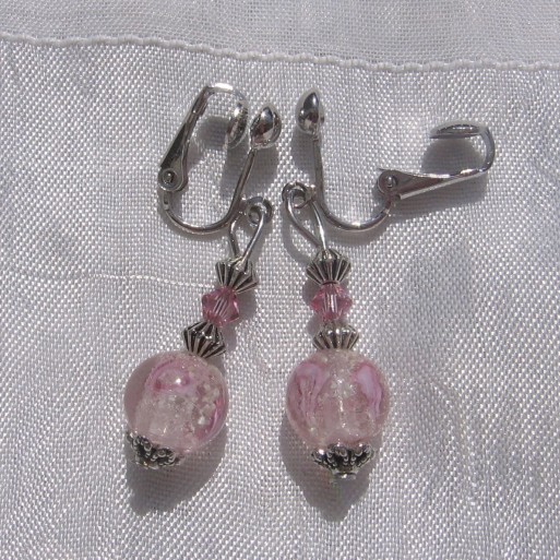 CLIPS BOUCLES D'OREILLES NON-PERCE ARGENTÉ SWAROVSKI SANS NICKEL "ROSE DE THÉ"