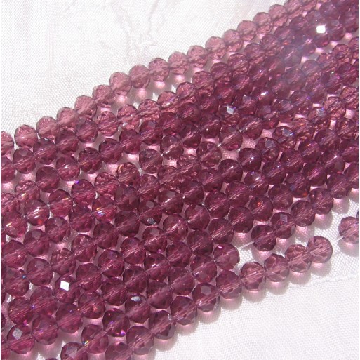 VT4.14 - LOT 50 PERLES 6x4MM FACETTES RONDELLES VERRE TAILLÉ MAUVE VIOLINE