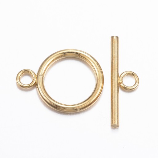 1 SET FERMOIR TOGGLE ROND BARRE EN ACIER INOXYDABLE DORÉ 20MM X16MM - IX27