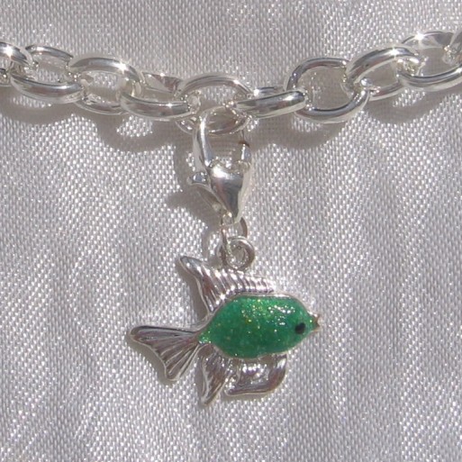 1 CHARM POISSON VERT TURQUOISE BRELOQUE MOUSQUETON PERLE METAL ARGENTE*V109