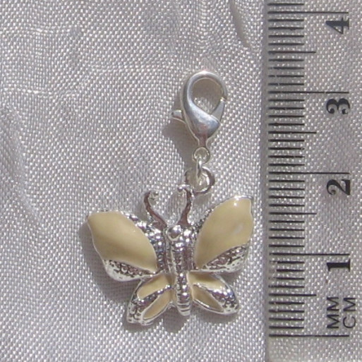 1 CHARM PAPILLON BLANC PERLE BRELOQUE SUR MOUSQUETON EN METAL ARGENTE *V222