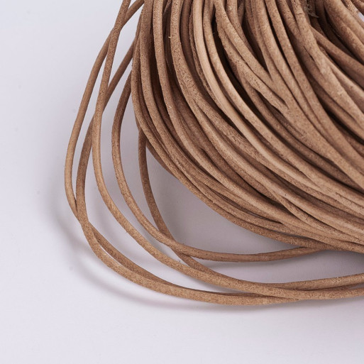 C250 - Lot de 3m de fil cordon lacet cuir beige marron Ø2mm collier bracelet