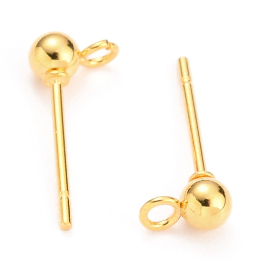 IX29 - LOT 4 SUPPORTS CLOUS 15mm x 5mm BOUCLES D'OREILLES ACIER INOXYDABLE DORÉ BILLE 2mm ANNEAU 2mm