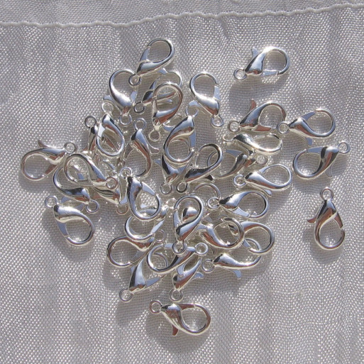 LOT DE 30 FERMOIRS MOUSQUETONS 12x6MM ARGENTÉS PINCES DE HOMARD - M2