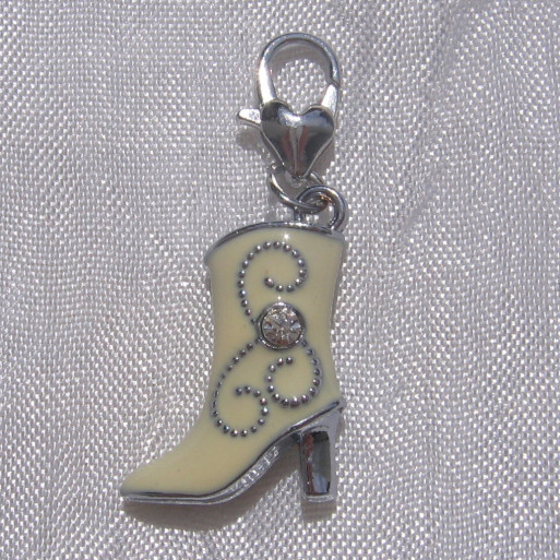 V47 - 1 CHARM BOTTINE BEIGE SANTIAG COWBOY STRASS PERLE BRELOQUE SUR MOUSQUETON