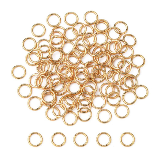 IX55 - LOT DE 100 ANNEAUX DE JONCTION OUVERTS 5MM X 0,7MM EN ACIER INOXYDABLE DORÉ À L'OR 18K