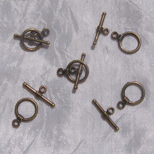 LOT de 12 sets de FERMOIRS BRONZE TOGGLE 11x16mm / 19x6mm ROND ET BARRE - J142