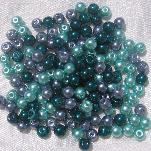 Lot mix 150 perles nacrées renaissance bohème rondes 6mm gris bleu turquoise - RU01