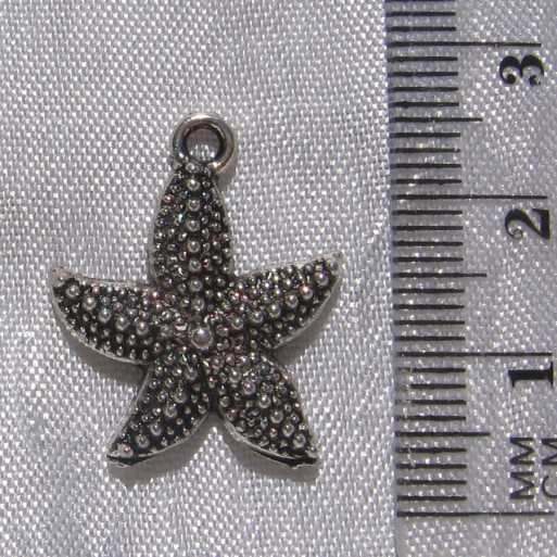 5 BRELOQUES PENDENTIFS PERLES METAL ARGENTE ETOILE DE MER 22X19MM *B208