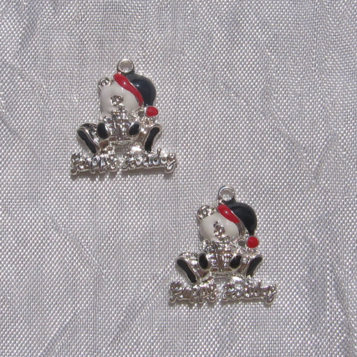 2 PENDENTIFS BRELOQUES OURSON VACANCES DE NOEL METAL ARGENTE EMAIL *B244