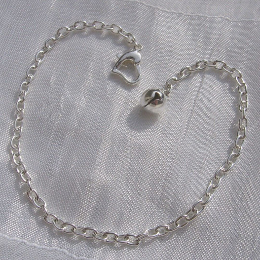 1 CHAINE 23CM METAL ARGENTE MAILLON 3x4mm avec MOUSQUETON COEUR & CLOCHE *C134