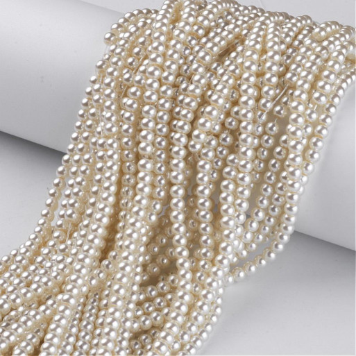 LOT DE 200 PERLES BLANC IVOIRE RONDES 4MM VERRE NACRE RENAISSANCE BOHEME - R42